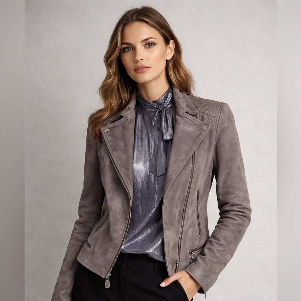 Biscote made in France 🇫🇷 Gray Suede Jacket size Medium